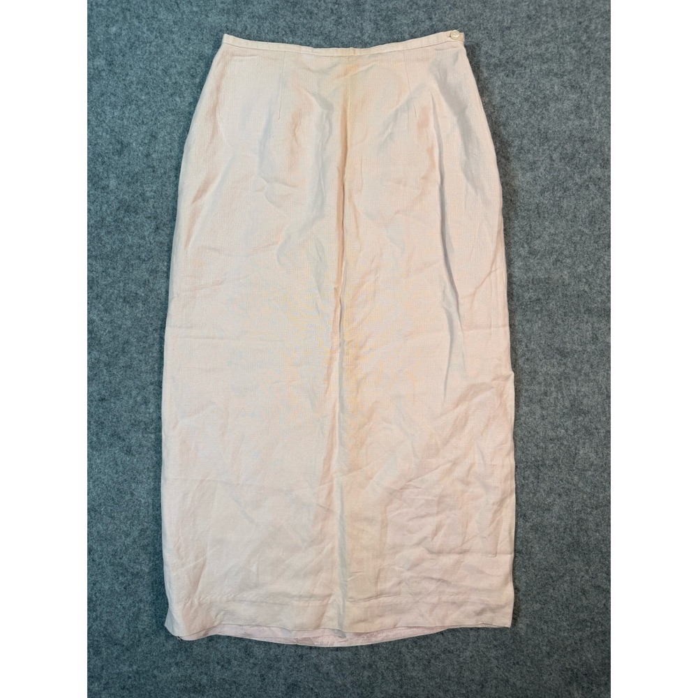 Adolfo Studio Vintage Pink Linen Blend Maxi Skirt Side Slit‎ Petite 6 SK069